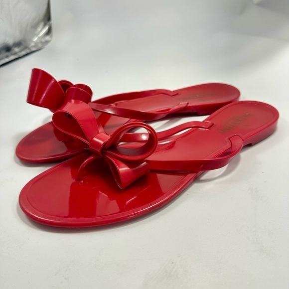 Valentino Garavani red bow rubber sandals size 11 - Picture 8 of 10